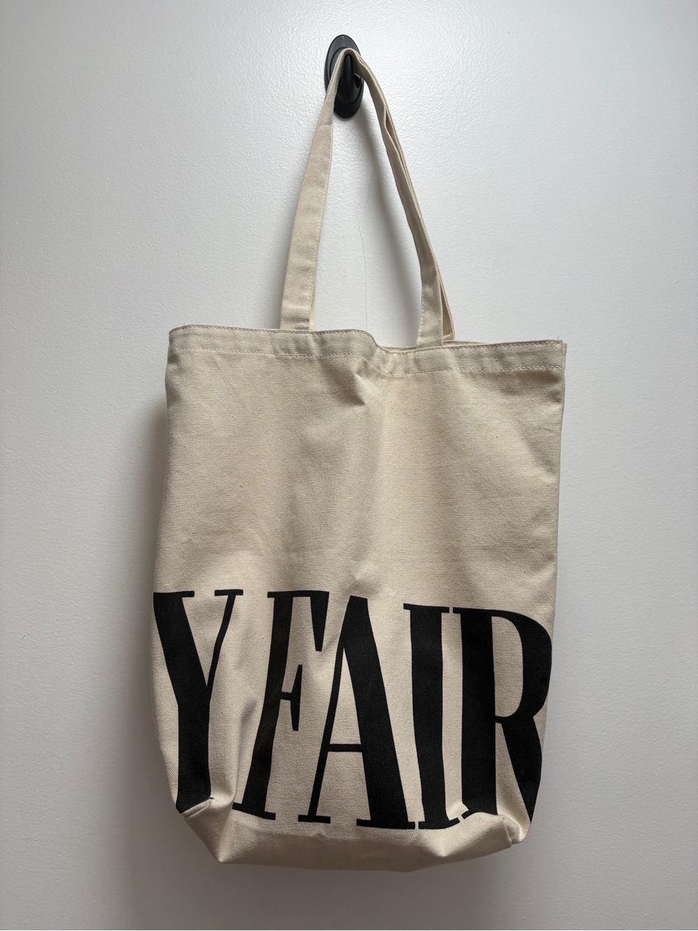 Vanity Fair Cream Canvas Tote with Black Lettering